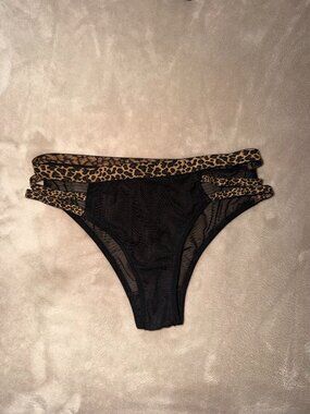 Sexy black sheer mesh strappy panties, size S